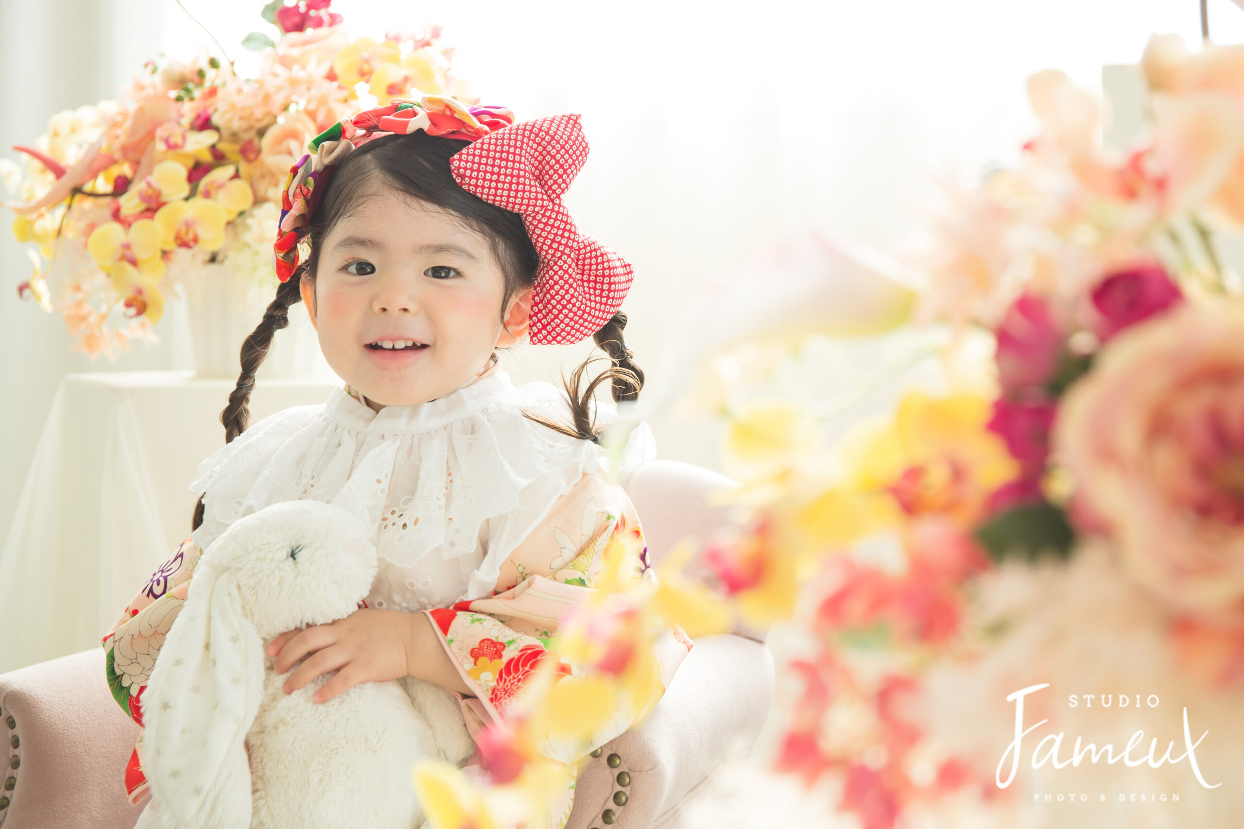 北堀江の自然光で撮るお花いっぱい七五三🌸アンティーク着物でこだわり